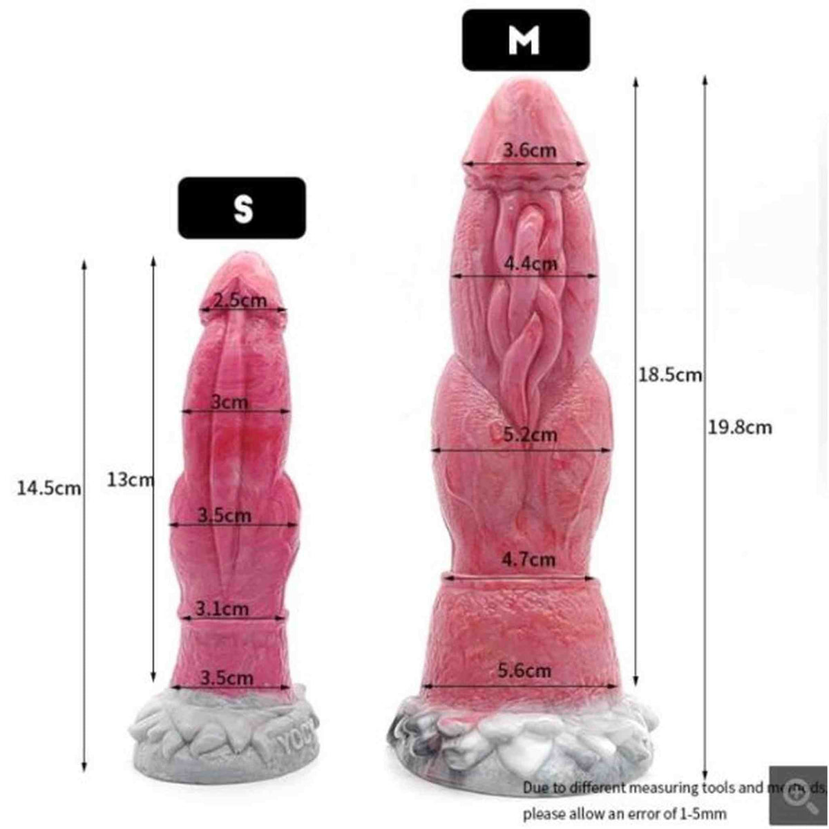 Guida alle misure dildo T-Rex rosa taglie S e M