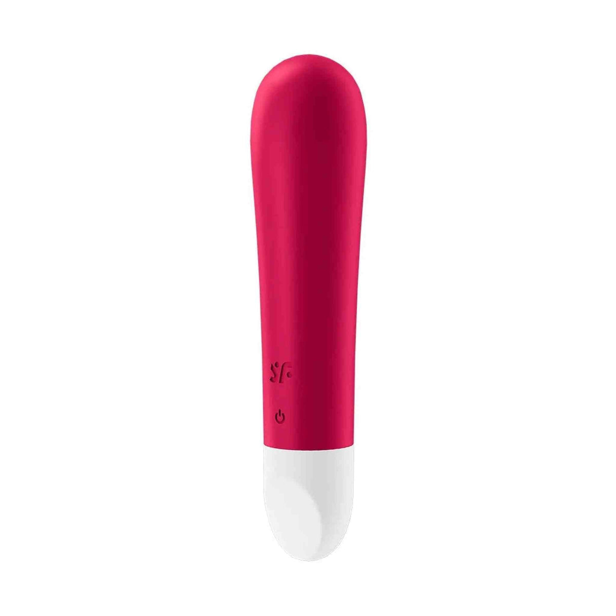 Logo SF e tasto accensione su vibratore Satisfyer Ultra Power Bullet 1 rosso