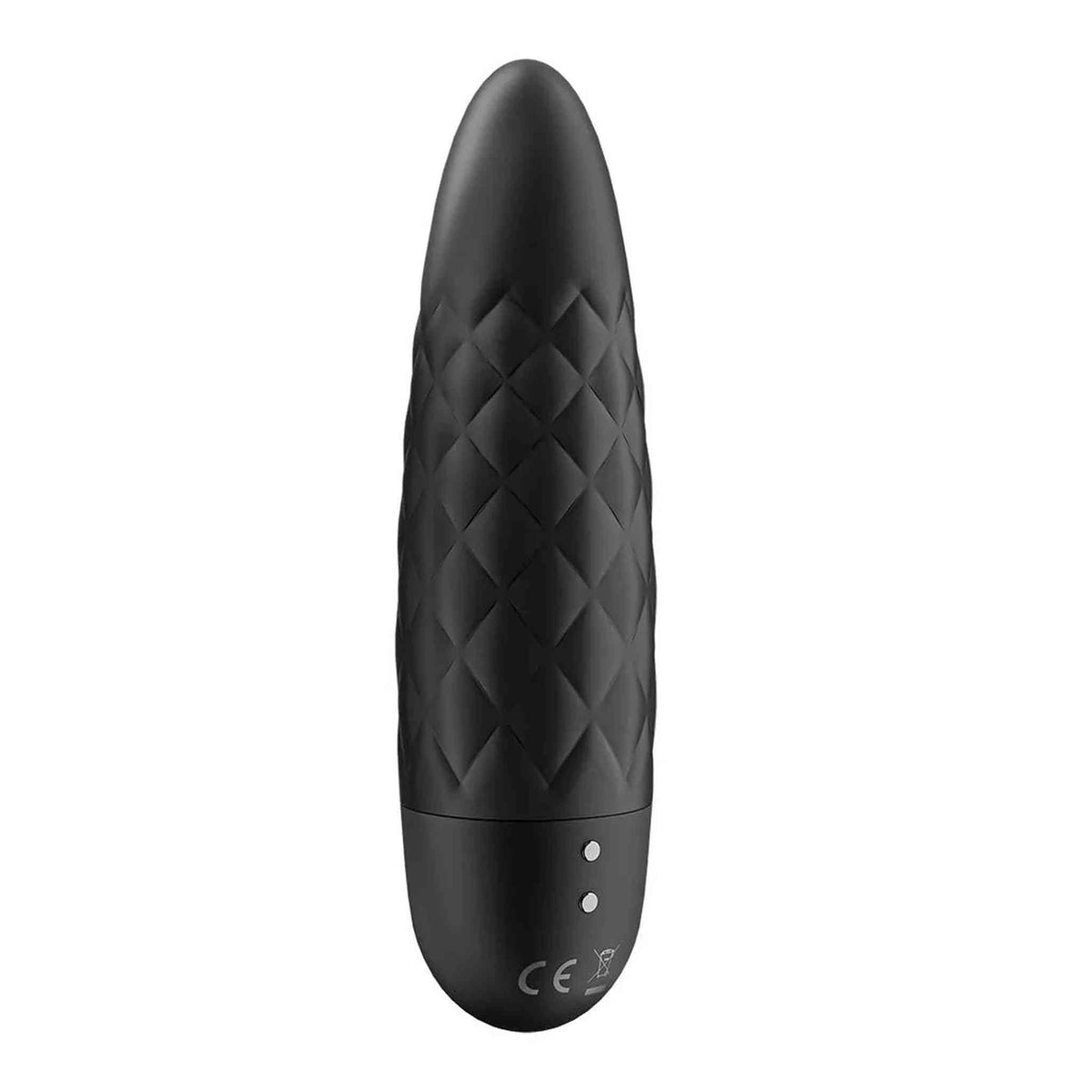 Vibratore Satisfyer Ultra Power Bullet 5 nero con finitura lucida e motivo a rombi, vista frontale