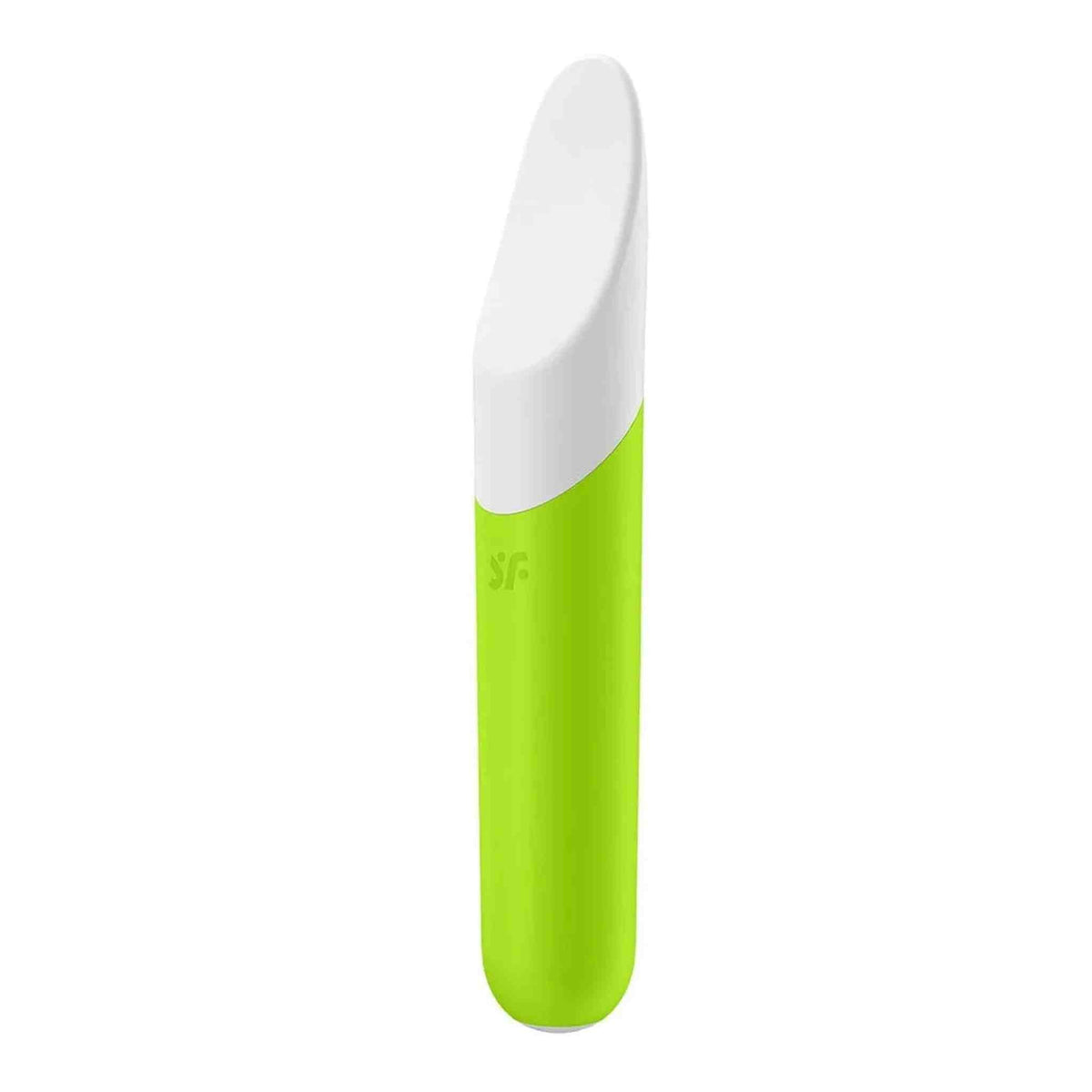 Vibratore bullet Satisfyer Ultra Power 7 verde lime con testa bianca e logo SF in rilievo