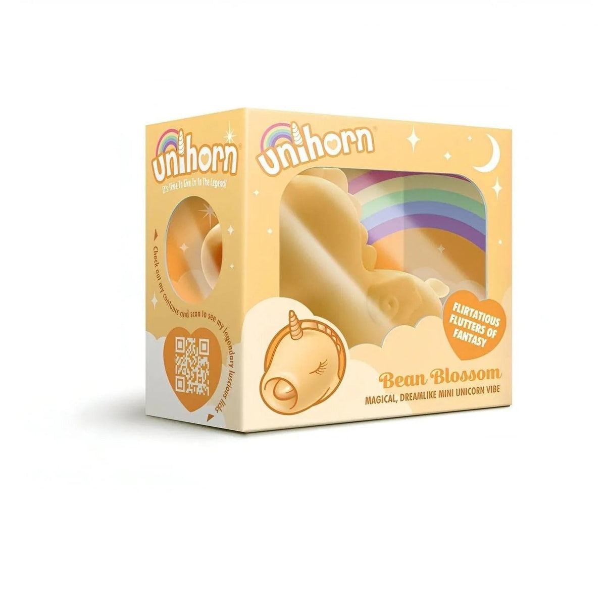 Scatola imballaggio vibratore Unihorn Bean Blossom unicorno con finestra trasparente e dettagli arcobaleno