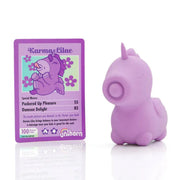 Vibratore clitorideo Unihorn Karma Lilac con scheda dettagli modalità e logo