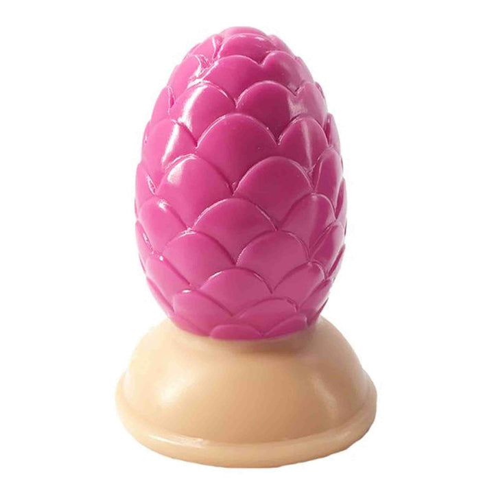 Vista frontale dildo pigna rosa con base beige