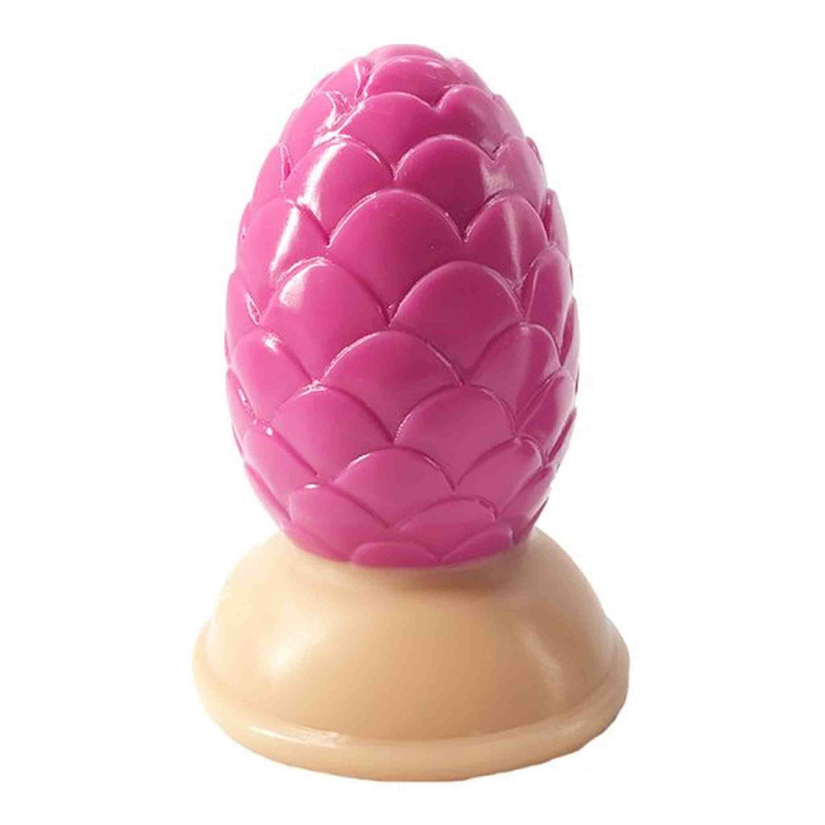 Dildo pigna rosa acceso su base beige piatta