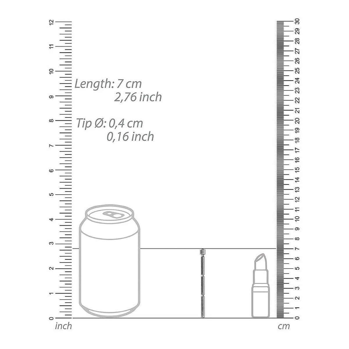 Urethral Sounding Metal Stick Lungo 70 mm con Diametro 4 mm