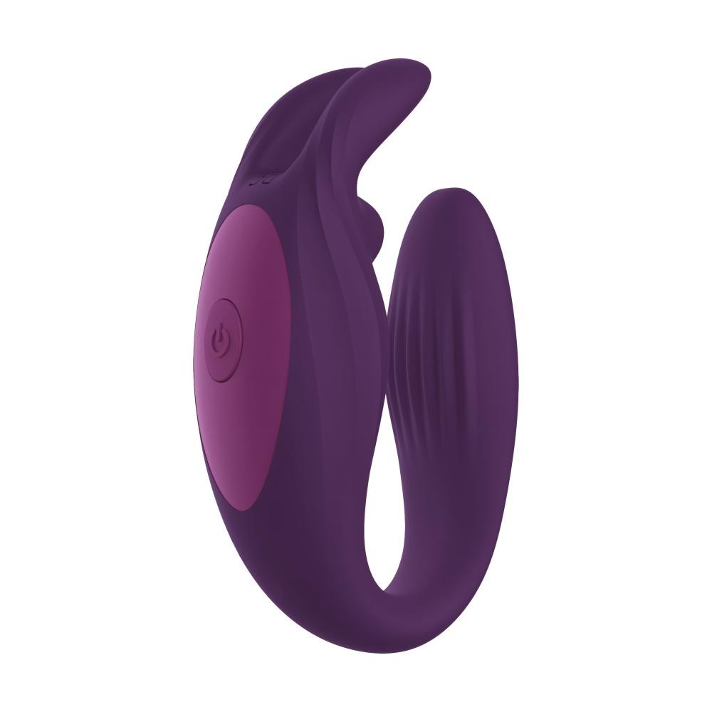 Vibratore di coppia Venere viola scuro in silicone morbido a forma di U con texture a righe