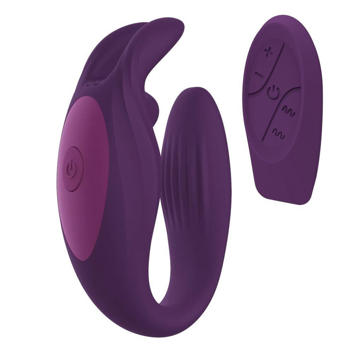Vibratore di coppia Venere viola con telecomando wireless e pulsante accensione centrale