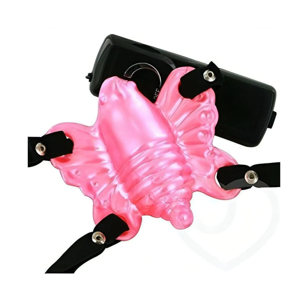 Vibratore farfalla rosa con modulo di controllo ON/OFF e cinghie per strap-on