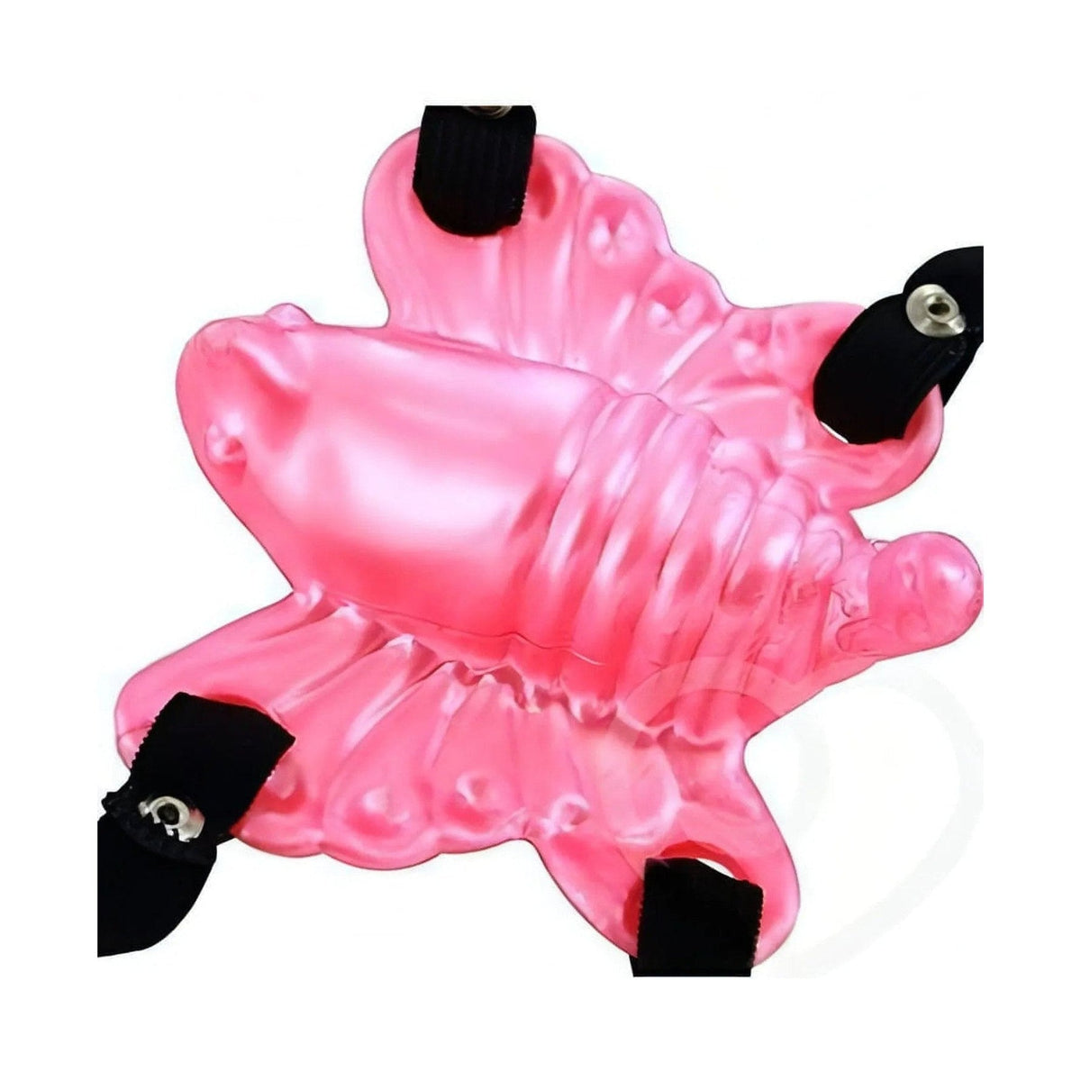 Vibratore farfalla rosa vista superiore con ali scolpite e cinghie regolabili
