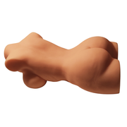 Vista laterale destra torso donna realistico, silhouette seno e fianchi su sfondo bianco