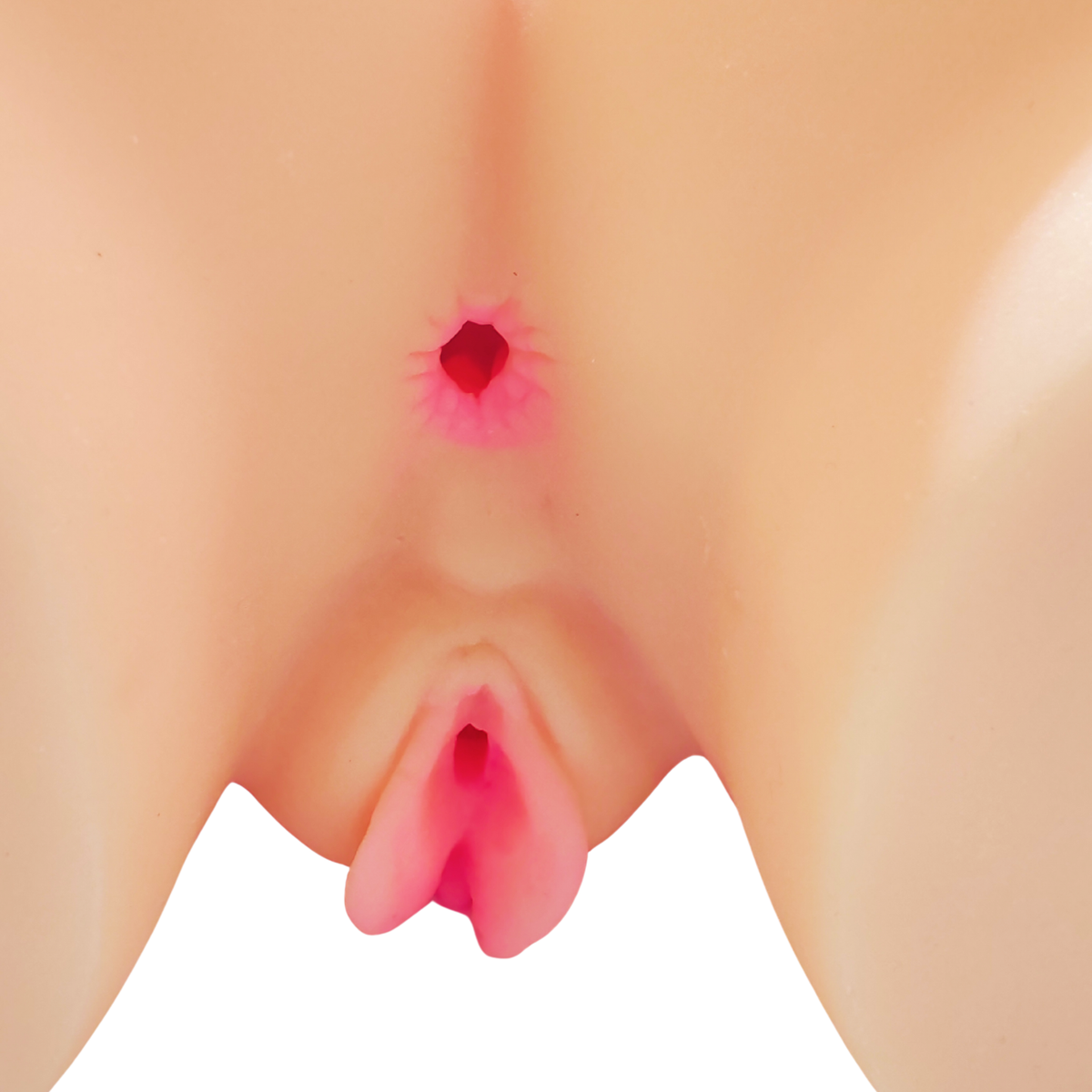 Ingrandimento zona genitale esterna torso femminile, labbra rosa e apertura vaginale