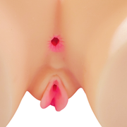 Ingrandimento zona genitale esterna torso femminile, labbra rosa e apertura vaginale
