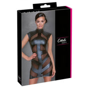 Vestitino sexy collo alto nero opaco con inserti trasparenti -M