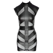 Vestitino sexy collo alto nero opaco con inserti trasparenti -M