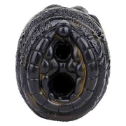 Vibratore per uomini in silicone liquido nero con dettagli giallo-oro e texture pelle di rettile