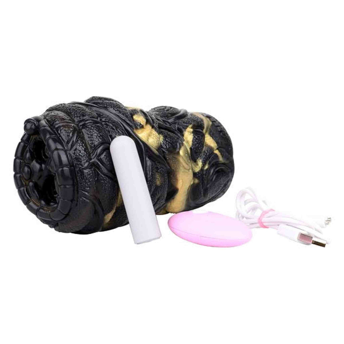 Set vibratore masturbatore uomo nero oro con telecomandi e cavo ricarica USB