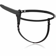 Strap-on vibrante nero in silicone con cintura in pelle sintetica e finitura opaca