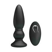 Vista laterale plug anale nero ergonomico con telecomando M