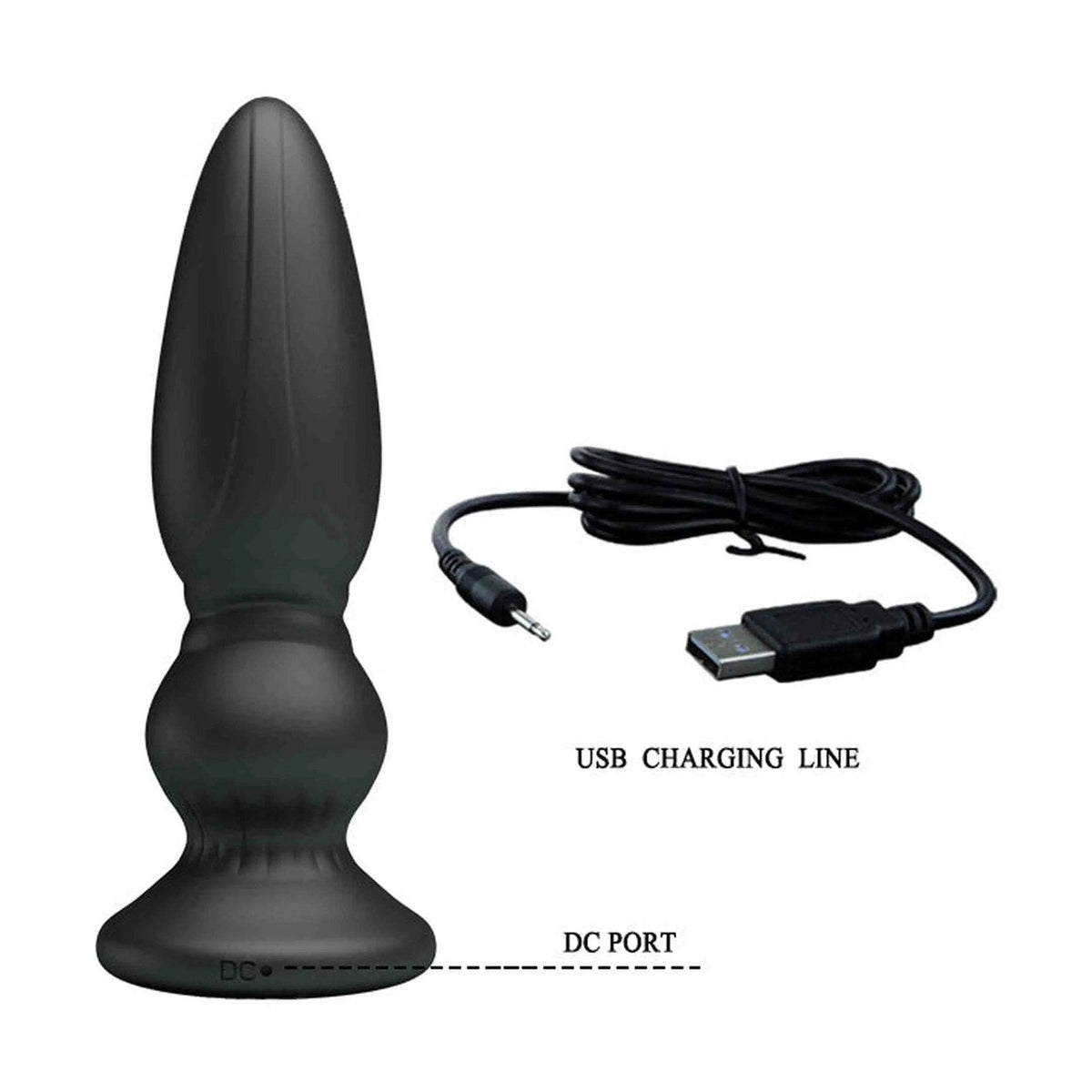 Plug anale ricaricabile USB nero con porta DC visibile