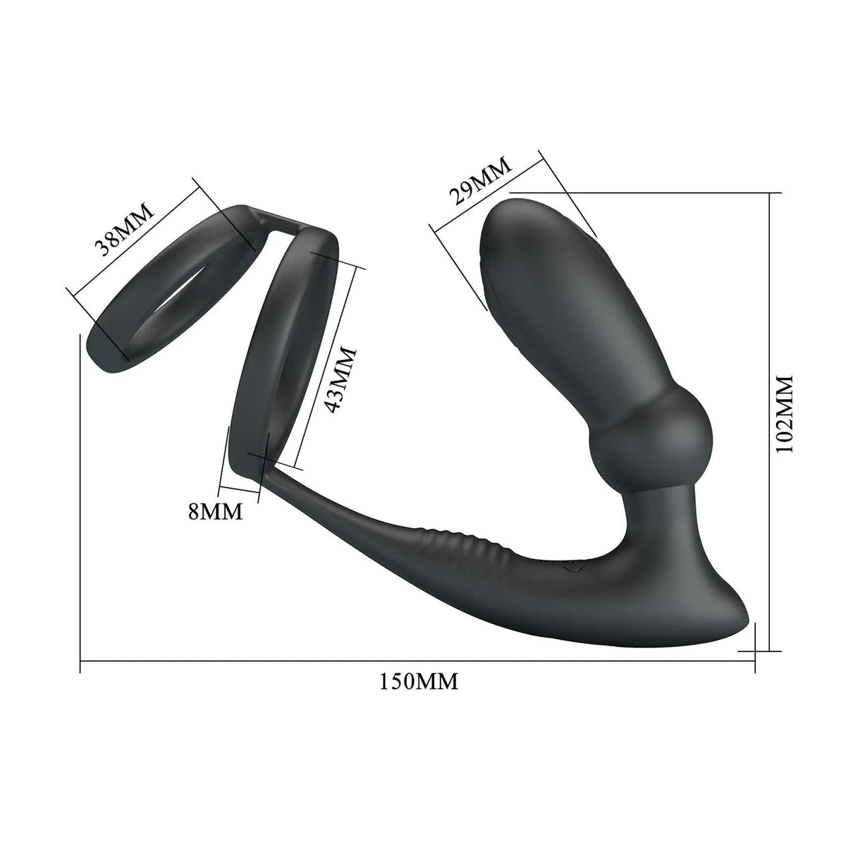 Dimensioni vibratore anale nero silicone doppio anello 38mm e 43mm