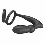 Vista laterale vibratore anale nero silicone doppio anello protuberanza sferica
