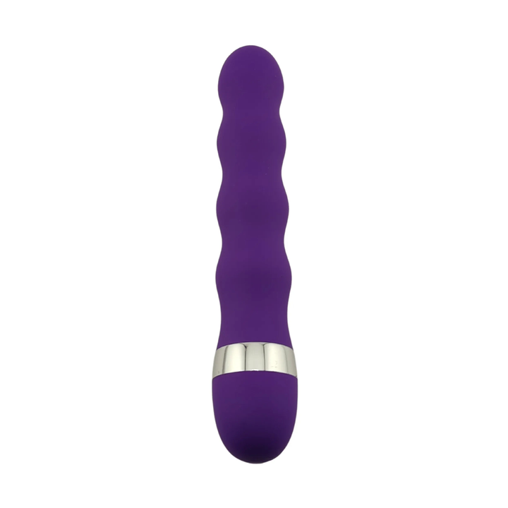 Vibratore classico viola in silicone opaco con anello metallico e design a onde