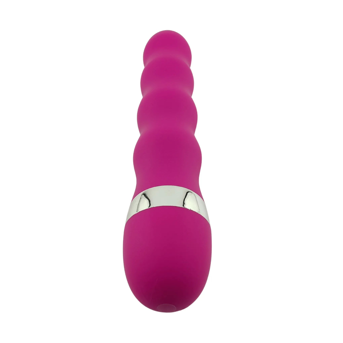 Vibratore rosa acceso vista angolata con forma ondulata e testa arrotondata