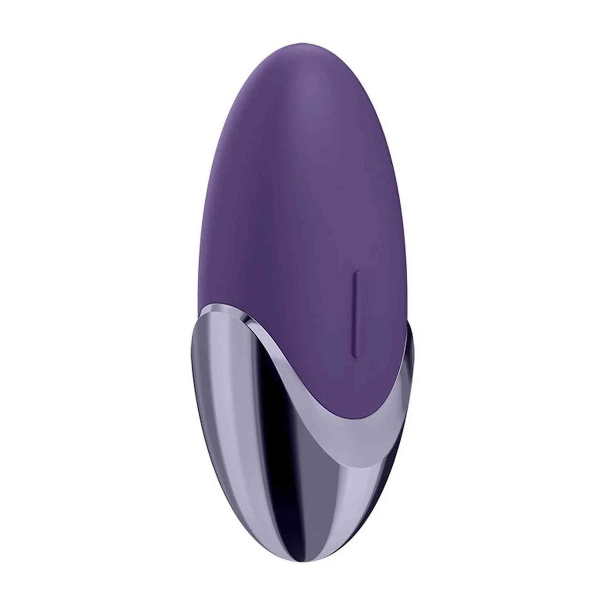 Angolo laterale vibratore ovale viola Satisfyer con finitura ergonomica e metallo