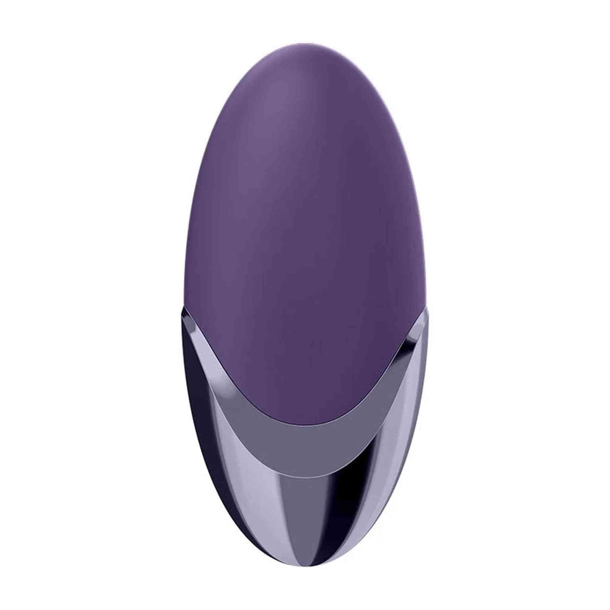 Vibratore ovale viola Satisfyer con contrasto tra superficie opaca e base ondulata