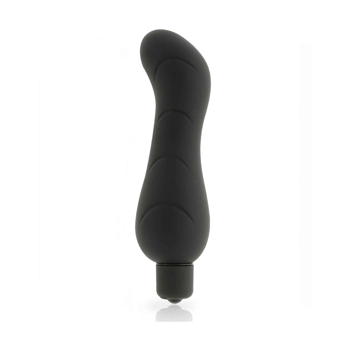 Vibratore nero opaco con superficie ondulata e controllo pulsante integrato