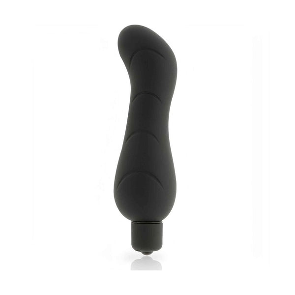 Vibratore nero opaco con superficie ondulata e controllo pulsante integrato