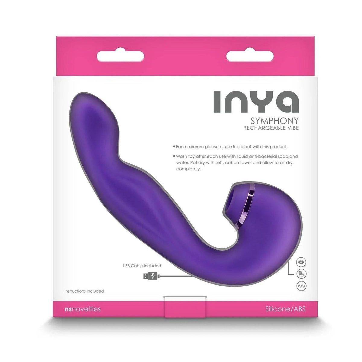 Confezione vibratore ricarica SYMPHONY in silicone viola con cavo USB incluso