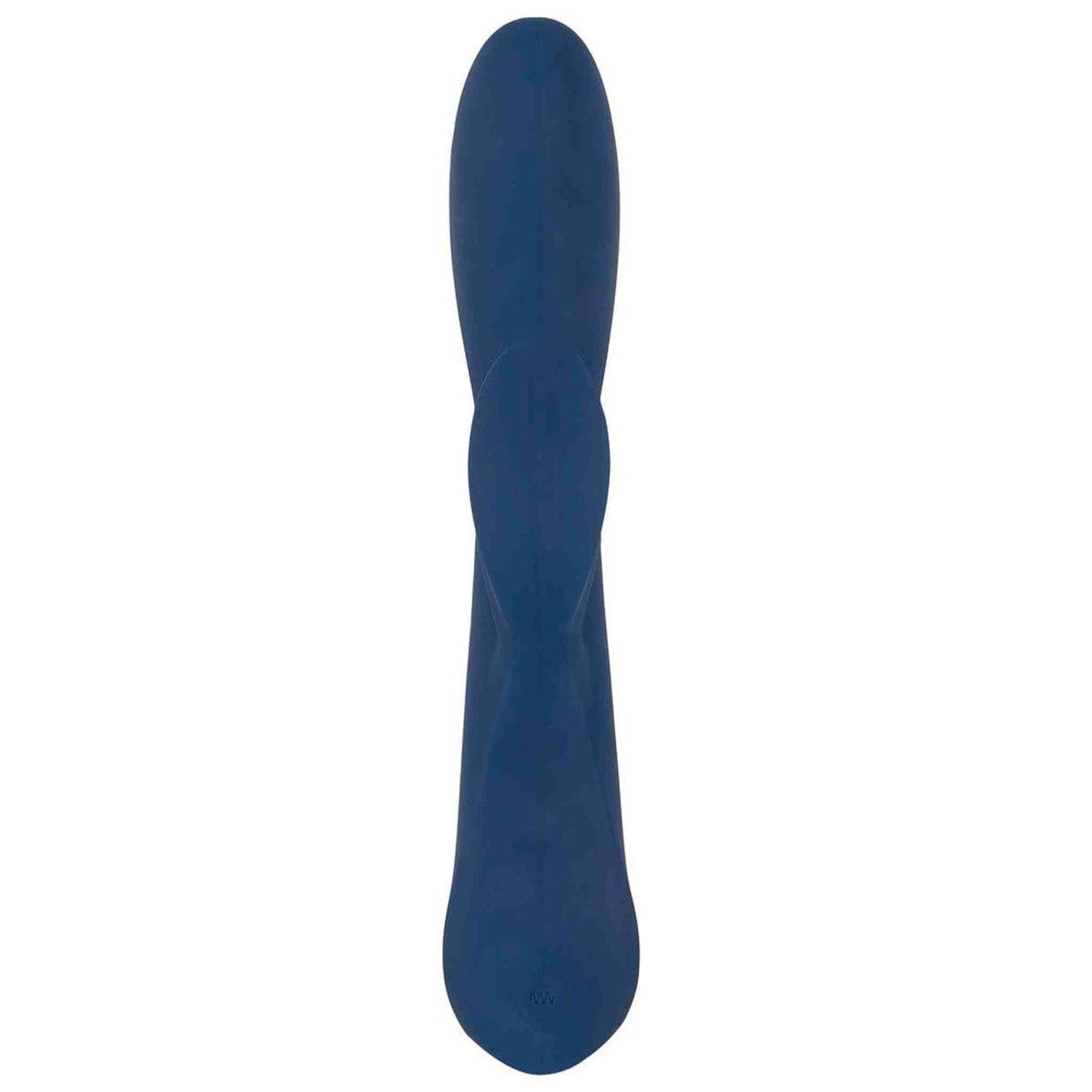 Vibratore rabbit blu scuro frontale verticale in silicone morbido con due orecchie