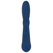 Vibratore rabbit blu scuro frontale verticale in silicone morbido con due orecchie