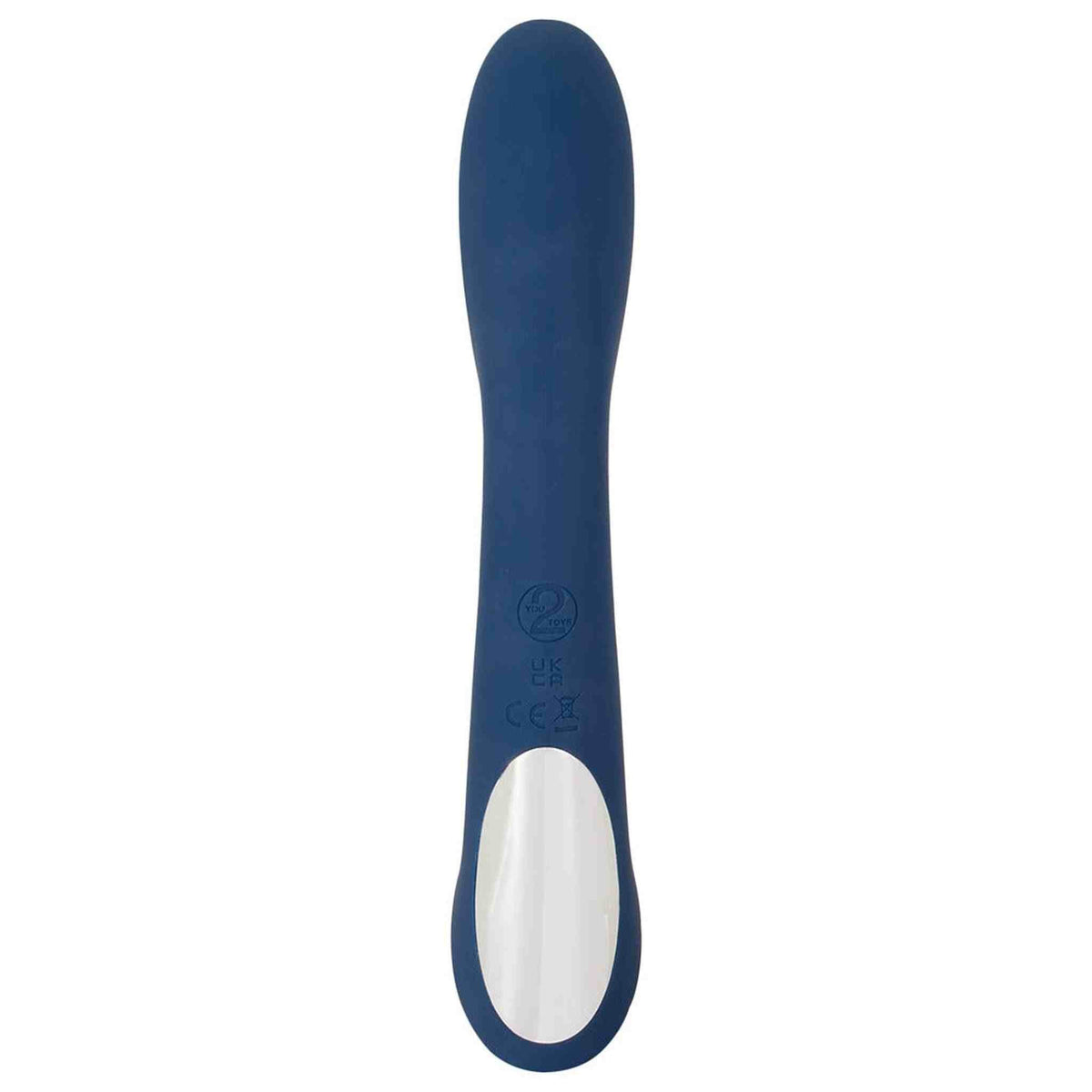 Retro vibratore rabbit blu scuro con logo 'TOYS' numero 2 e apertura ricarica bianca