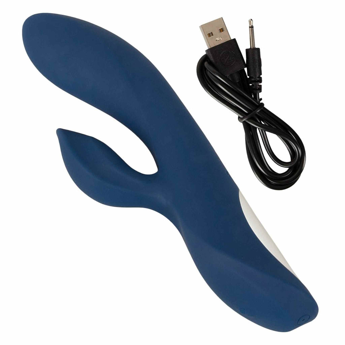 Vibratore rabbit blu scuro in silicone morbido con cavo USB e jack audio