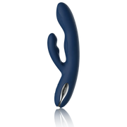 Vibratore rabbit Aylin blu scuro in silicone medicale con base metallica SVAKOM
