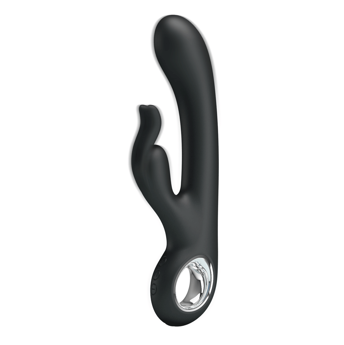 Vibratore rabbit nero in silicone con forma ergonomica e controlli tattili