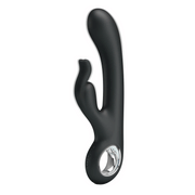 Vibratore rabbit nero in silicone con forma ergonomica e controlli tattili