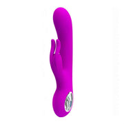Vibratore rabbit viola in silicone opaco con anello cromato e pulsanti