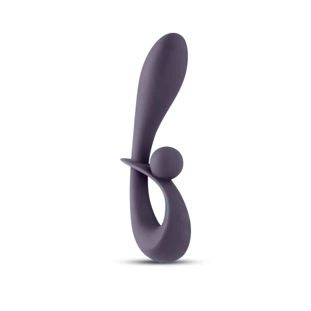 Vibratore rabbit grigio scuro in silicone vellutato con forma ergonomica e orecchietta sferica