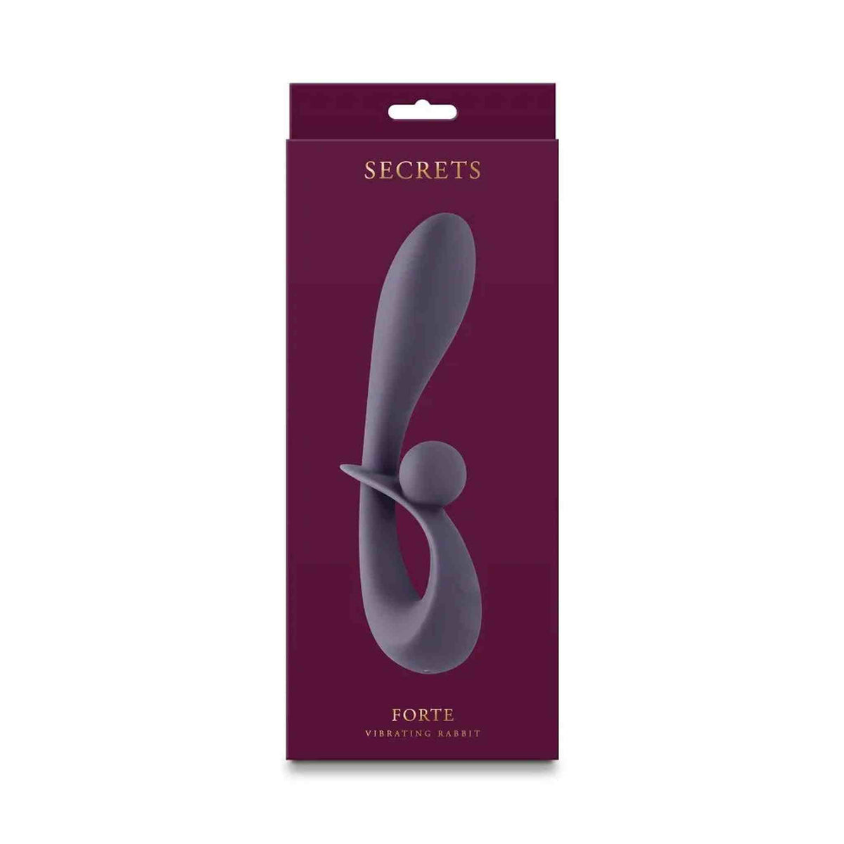 Confezione bordeaux vibratore rabbit SECRETS con logo oro e design ergonomico visibile