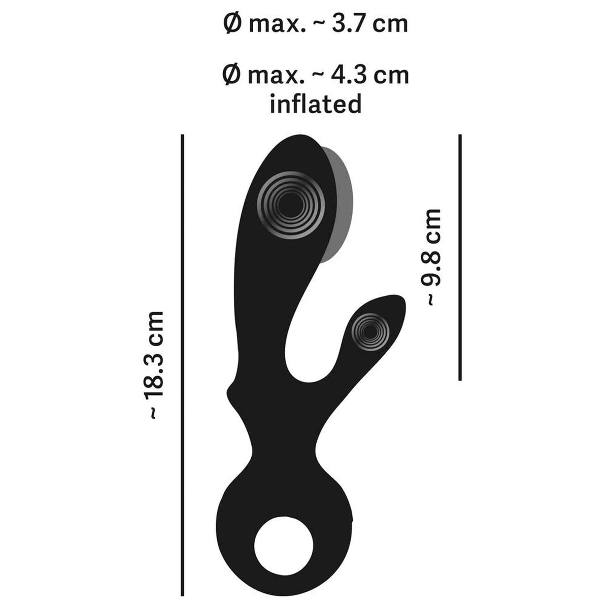 Schema tecnico vibratore a coniglio gonfiabile non gonfiato con dimensioni in cm