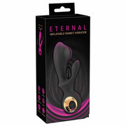 Confezione scatola nera vibratore a coniglio gonfiabile Eternal con icone funzioni