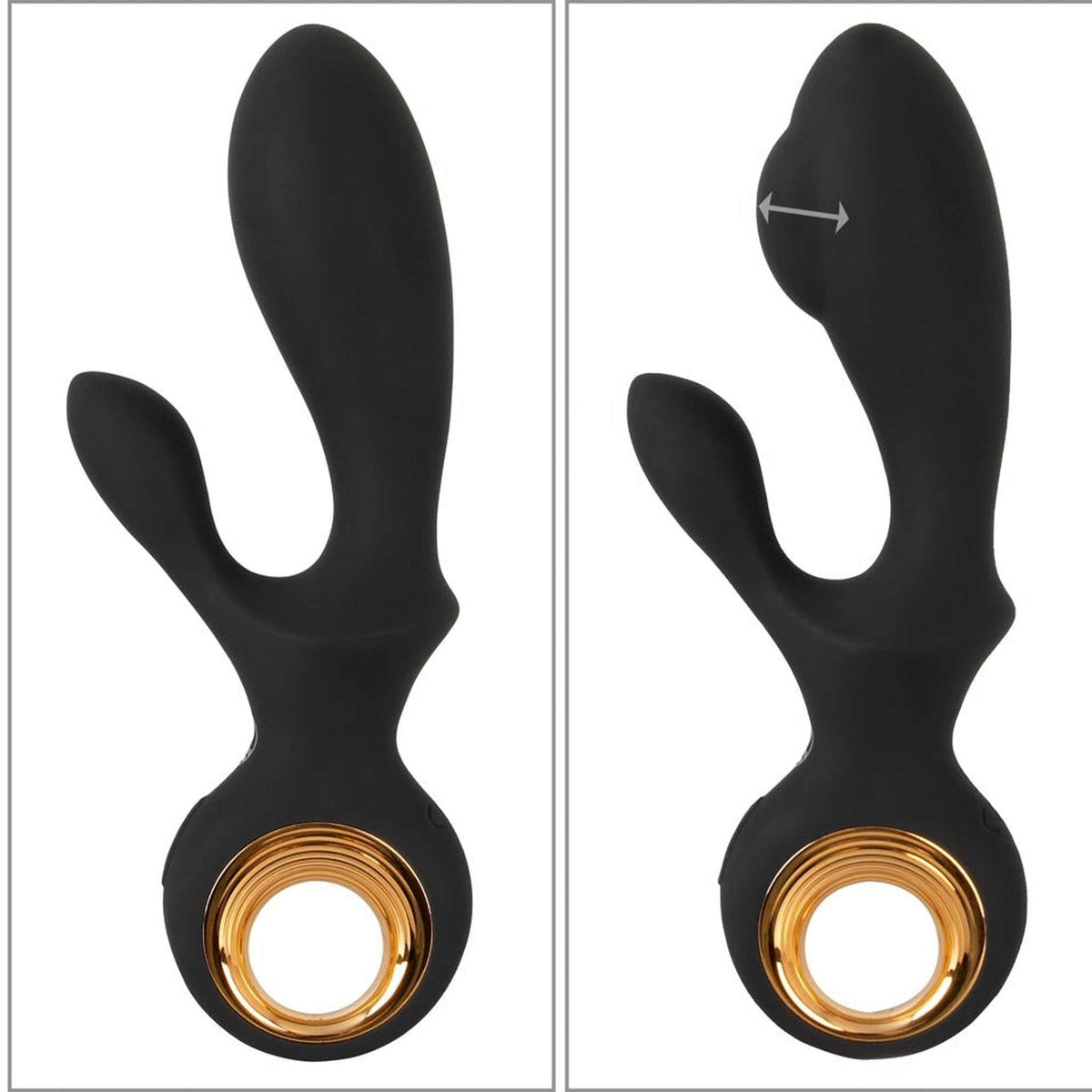 Vibratore vaginale a coniglio nero in silicone flessibile con anello dorato metallico