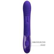 Vibratore rabbit silicone viola frontale con texture ondulata e pulsanti ovali