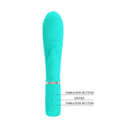 Vibratore rabbit turchese in silicone con pulsanti vibrazione e design a coniglio