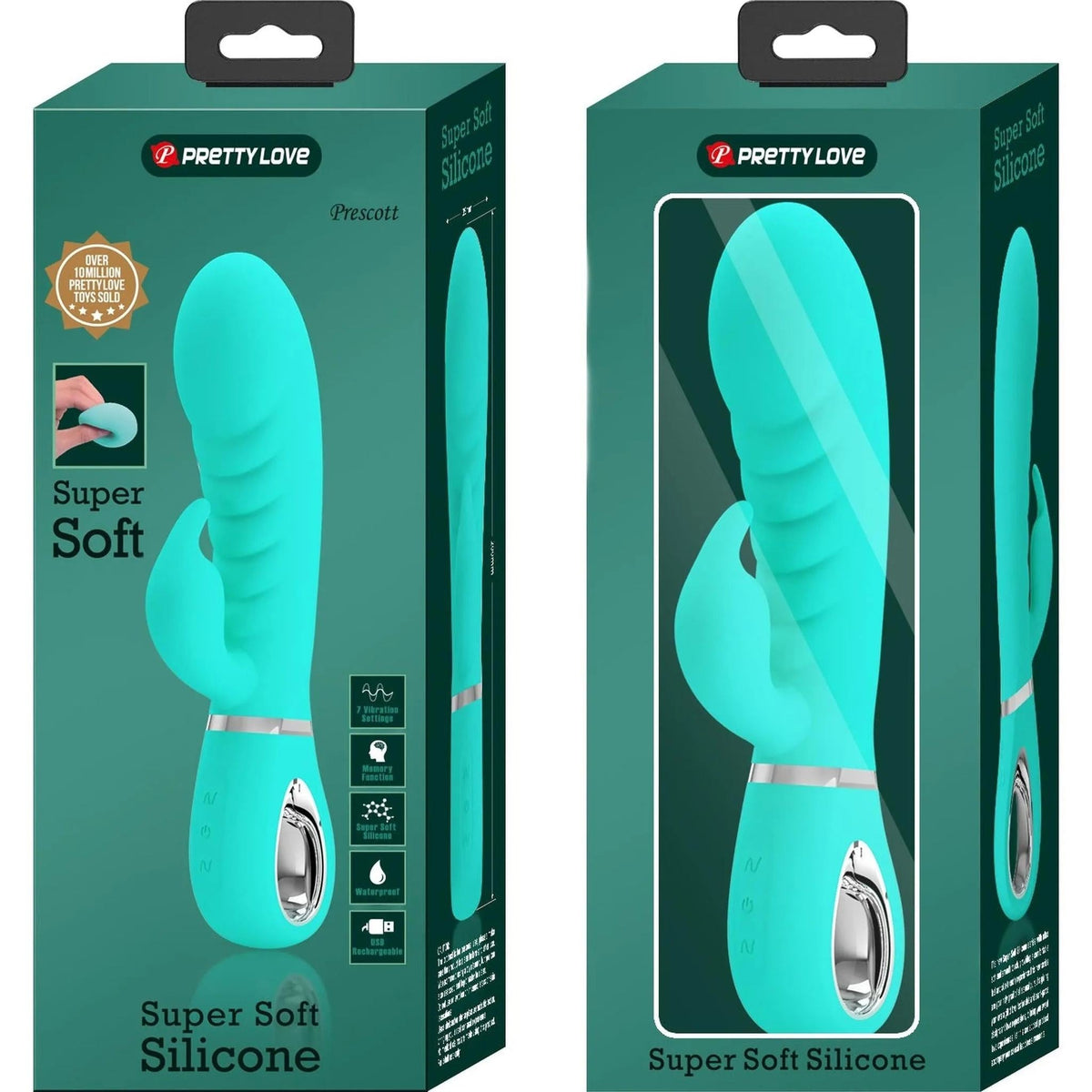 Confezione vibratore rabbit turchese Pretty Love impermeabile