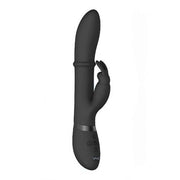 Vibratore rabbit nero in silicone morbido VIVE HALO vista laterale con anello integrato