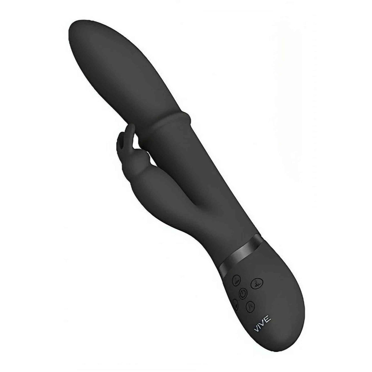 Vibratore rabbit nero opaco VIVE HALO con anello metallico argentato e design ergonomico